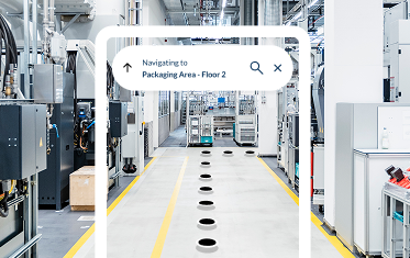 A technician navigating to the packaging area on floor 2 after scanning a QR code